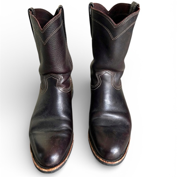 Frye Duke Roper Cowboy Boots Dark Brown Leather Pull On Oil Resistant Mens Sz 10 - Picture 11 of 16